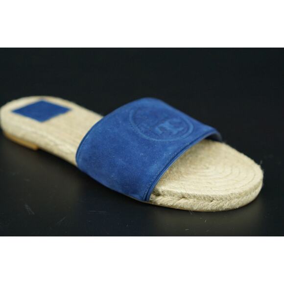 Tory Burch Benton Espadrille Slide Sandals Size 5.5 Blue Band $255 Logo NIB - Picture 11 of 11